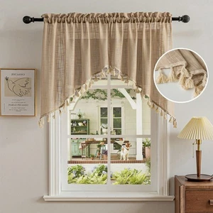Tassel Linen Textured Swag Curtain Valance for Farmhouses’ Kitchen Light Filt... - Picture 1 of 6