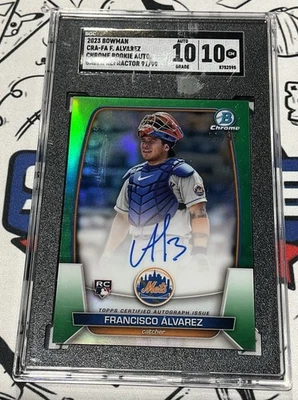 2023 Bowman Chrome Francisco Alvarez Autograph Green Ref. RC 91/99 SGC 10 Mets - Image 1 of 4