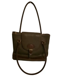 Vintage Brown Leather Canvas Shoulder Tote Bag Purse Satchel - Picture 1 of 4