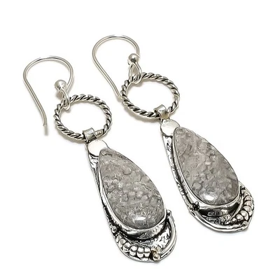 Pendiente de joyería de plata de ley 925 hecho a mano con piedras preciosas de coral Stingrey 2,56" e326 Foto 1 de 2