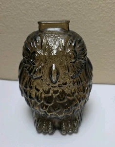 Vintage Glass Wise Old Owl Bank Amber Embossed Piggy Bank Retro 6 1/8" Tall - Picture 1 of 8