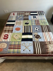 Pottery Barn Kids Sports Patchwork Quilt Set Baseball Football Soccer - Picture 1 of 12