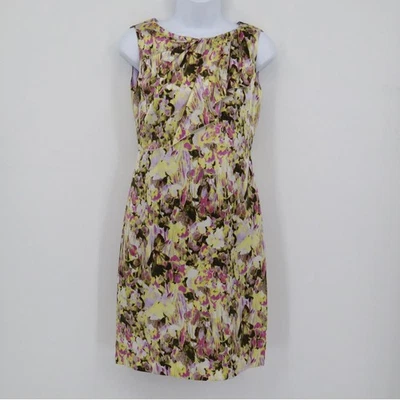Tahari ASL Silk Floral Sheath Dress Women 2P Yellow Sleeveless Career Party Boho - Image 1 of 4