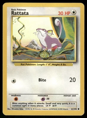 1999 Lightly Played Pokemon Rattata 61/102 Base Set Unlimited - Image 1 of 3