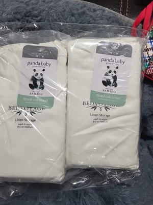 2x BedVoyage Panda Baby Bamboo Fitted Crib Sheets 28”x52”x6”  - Image 1 of 4