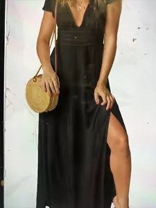 Anrabess Women’s Deep V Neck Short Sleeve Dress, Long Length High Waist M - Picture 1 of 3