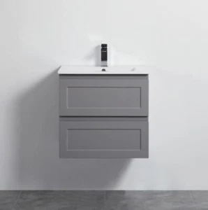 Fremantle | 600mm Dark Grey Shaker Wall Hung PVC Cabinet Vanity - Picture 1 of 4