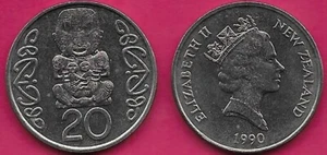NEUSEELAND 20 CENT 1990 UNC PUKAKI, WERT UNTEN, ELIZABETH II, GEKRÖNTER KOPF RECHTS - Bild 1 von 1