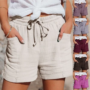 Plus Size Womens Elastic Waist Drawstrings Hot Pants Ladies Summer Casual Shorts - Picture 1 of 42