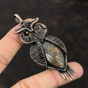 "Ciondolo gufo avvolto con filo madre gioielli osso dinosauro regalo in rame 3,39" - Foto 1 di 6