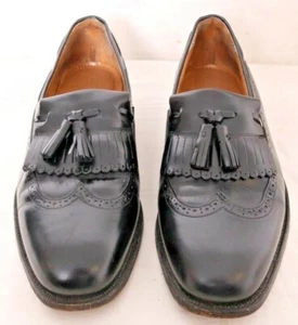 Johnston & Murphy 22-3001 Black Kiltie Tassel Wing Tip Loafers Shoes Men's 8.5 D - Picture 1 of 9