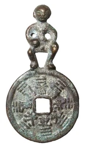 CHINA Ch'ing Dynasty Charm / Amulet with Humanoid Figure Attached RARE - Picture 1 of 7