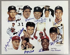 Yogi Berra Signed Litho 16x20 Baseball Whitey Ford LaMotta +6 Autograph HOF JSA - Picture 1 of 7