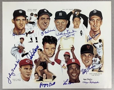 Yogi Berra Signed Litho 16x20 Baseball Whitey Ford LaMotta +6 Autograph HOF JSA - Image 1 of 4