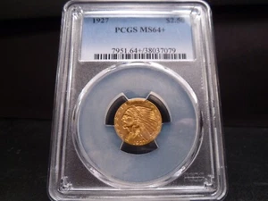1927 MS64+ (Plus) $2.50 Gold Indian Quarter Eagle PCGS Certified Near Gem - Picture 1 of 8