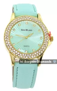 Ladies Dress Gold tone Green-CZ Watch Green Dial CZ Hours up to 8.5" Wrist - Picture 1 of 10