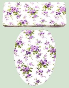 Purple Lavender Floral Lilacs Bathroom Decor Toilet Seat & Tank Lid Cover Set