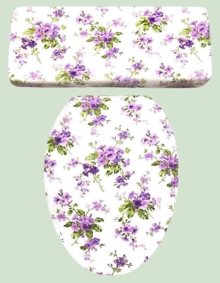 Juego de cubierta de asiento de inodoro y tapa del tanque decoración baño lilas florales lavanda púrpura Foto 1 de 2