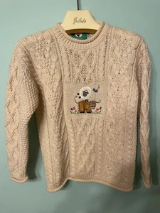 Mac Baaaa Kids Ivory Cable Knit Sweater Scotland Moose Embroidery Size 7-8 NWT - Picture 1 of 6