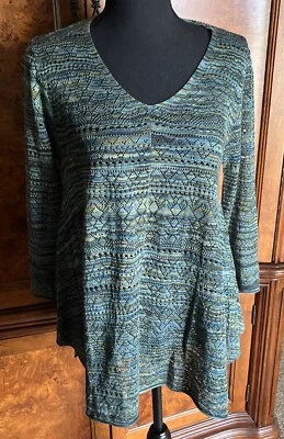 John Paul Richard Womens Top Medium Green Blue Colorful Pullover Mesh Crochet - Image 1 of 2
