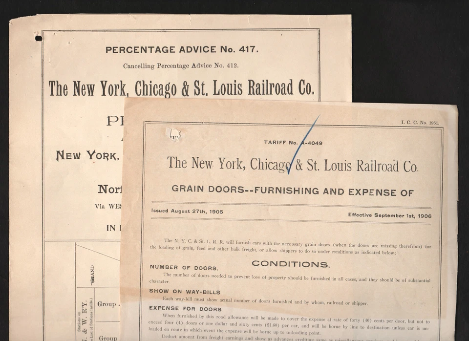 New York, Chicago & St. Louis Railroad Co. - lot of two documents 1898 & 1906 - Image 1 of 1