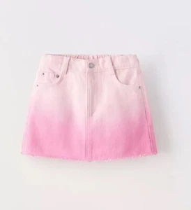 ZARA KIDS PINK TIE DYE TWILL DENIM JEAN SKIRT FRAYED HEM SZ 6 - Picture 1 of 7