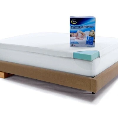 Memory Foam Mattress Topper QUEEN 3" Gel Foam Bed Cooling w/ Cotton Cover Serta - Image 1 of 4
