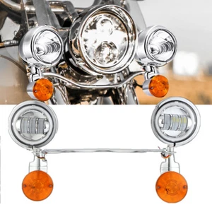 LED Passing Auxiliary Turn Signal Spot Fog Light Bar Kit For Harley Road King - Picture 1 of 12
