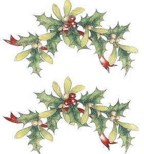Christmas Green Holly Red Berries Select-A-Size Waterslide Ceramic Decals - Picture 1 of 4