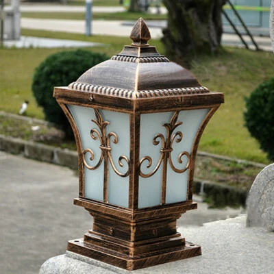 Vintage Pillar Light Glass Lantern Garden Lighting Outdoor Yard Gate Post Lamp - Image 1 of 4