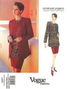 Chaqueta, top y falda recta Vogue 1567 EMANUEL UNGARO en forma de dobladillo talla 18-22 SIN CORTAR - Imagen 1 de 5
