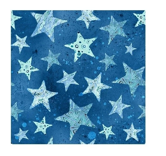 Nautical Fabric - Sea Glass Blue Starfish Toss - Blank YARD - Image 1 of 1