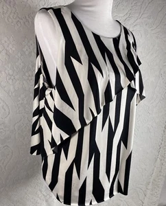 NEW Cato Women's Bold Black/White Sleeveless  Layered Career Top - Picture 1 of 8