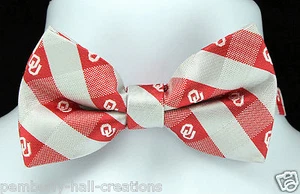 Oklahoma Sooners Men's Bow Tie Adjustable Neck College Plaid Red Bowtie - Picture 1 of 2