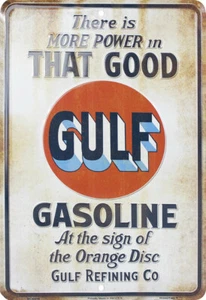 Vintage Gulf Gasoline- more power in that good gas tin sign 8 x 12 - Picture 1 of 1