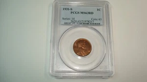 1931 S PCGS MS 63 RD LINCOLN WHEAT PENNY SMALL CENT - Picture 1 of 6