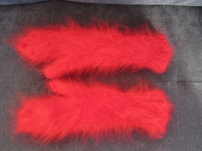 Guantes FUZZY Mohair ROJO BRILLANTE guantes gruesos cálidos hechos a mano №1972 Foto 1 de 4