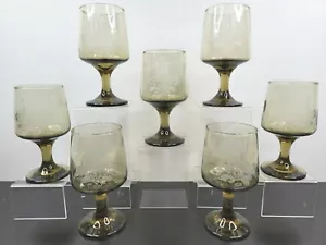 7 Libbey Pfaltzgraff Village Tawny Accent 10 Oz Goblet Set Vintage 5 3/4" Etched - Picture 1 of 12