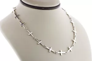 Collar de cadena de eslabones contiguos con cruz religiosa de plata de ley 925 - 18" - Imagen 1 de 8