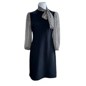 NUEVO Mini Vestido Calvin Klein Ribete a Lunares Negro Talla 4 Manga Larga - Imagen 1 de 9
