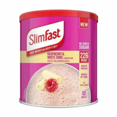 Slimfast Powder Tin Raspberry White Chocolate 365G 10 Servings Meal Replacement - Image 1 of 4