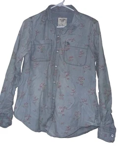 Abercrombie & Fitch Floral Chambray Button Up Shirt Sz M Blue Pink Boho - Picture 1 of 6