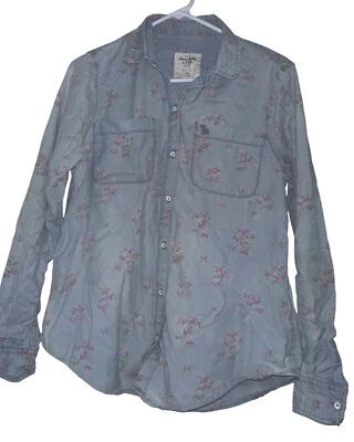 Camisa Abercrombie & Fitch Floral Cambray Abotonada Talla M Azul Rosa Boho Foto 1 de 4