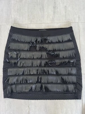 Юбка SISLEY из черной кожи с оборками алиновая смесь полиэластана  - Изображение 1 из 4