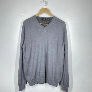 Calvin Klein Jumper Mens XL Grey Extra Fine Merino Wool V Neck Pullover Sweater - Picture 1 of 12