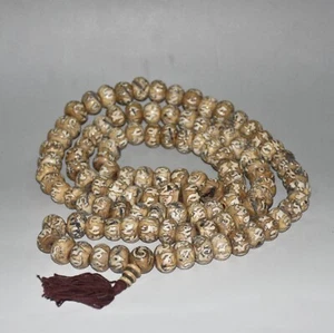 27″ Tibetan shell conch carved six syllable Mantra 108 Buddha pray bead necklace - Picture 1 of 9