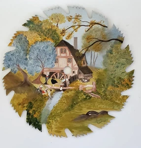 Hand Painted Round 10" Saw Blade Country Water Wheel Farm Country Rustic Barn - Picture 1 of 13