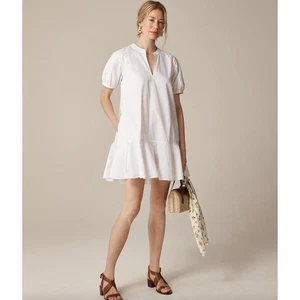 J.Crew Delilah Dress Cotton Poplin Puff Sleeve Pockets Minimalist White XXS NWT - Picture 1 of 14