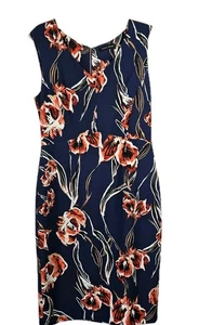 Ivanka Trump blau rot Blumendruck gefüttert ärmellos Etui-Kleid Größe 14 gebraucht, in einwandfreiem Zustand - Bild 1 von 8