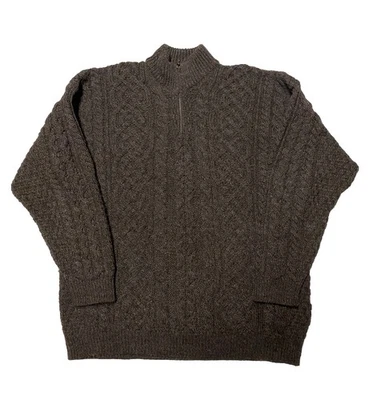 Vintage Orvis Wool Cable Knit Sweater Mens XL Brown 1/4 Zip Fisherman Ireland - Image 1 of 4